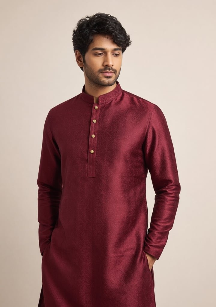 Silk-Blend Kurta — Mandarin Collar