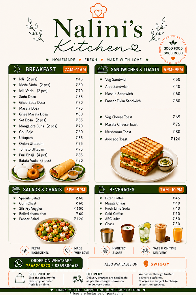 The printed menu card of Nalini’s Kitchen, the family’s other shop in Bedekar Galli